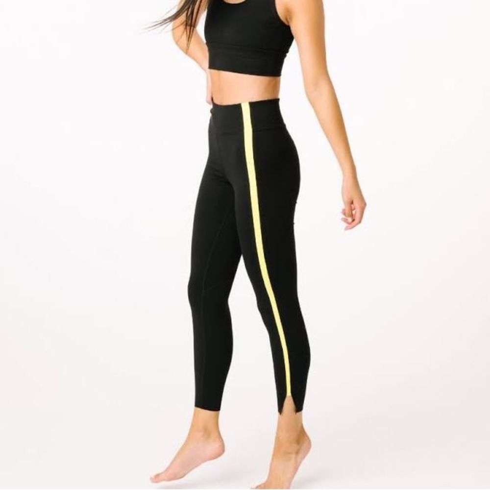 Zyia Black Neon Tape Luxe Hi Rise Leggings